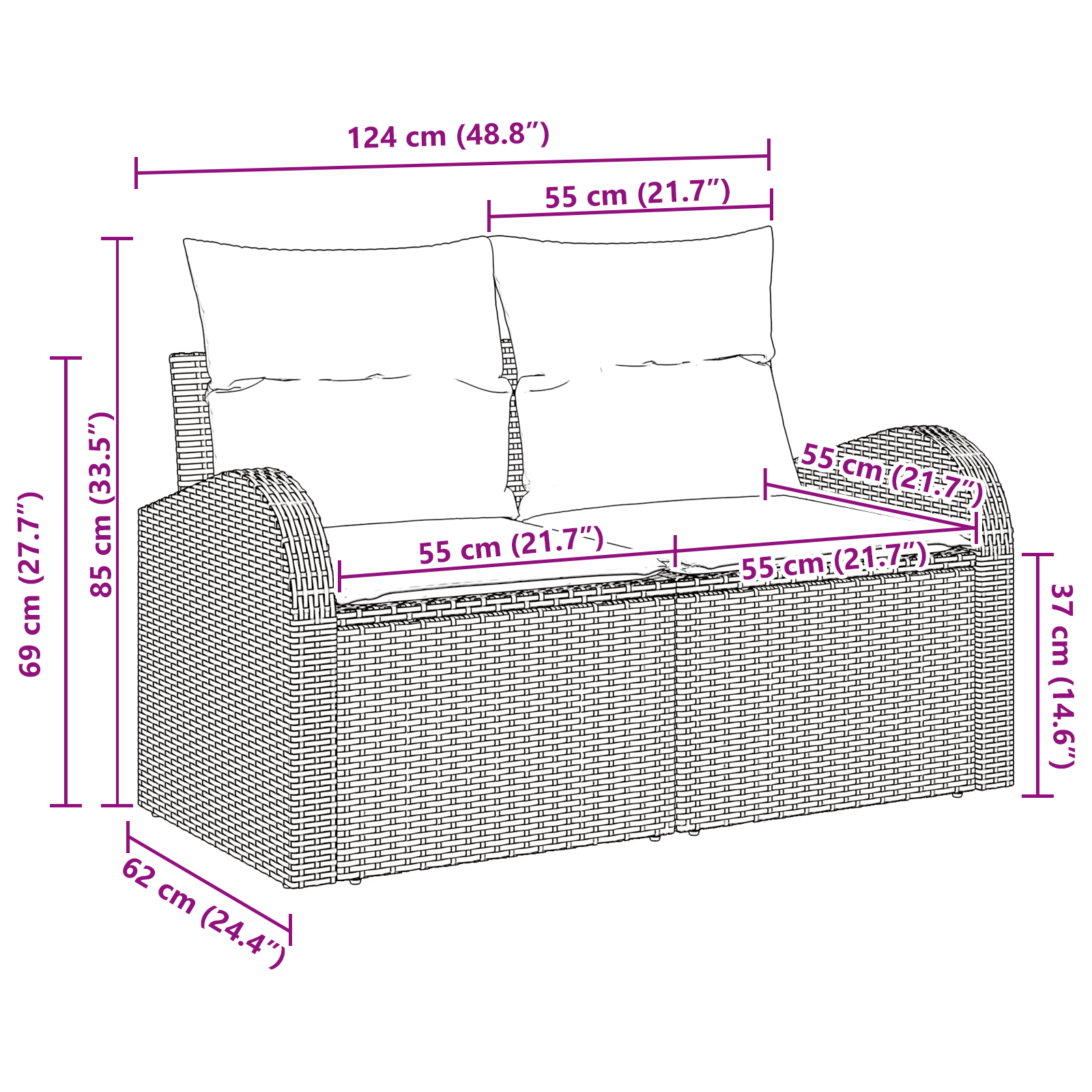 Divano da Giardino a 2 Posti con Cuscini Beige Polyrattan