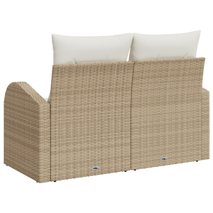 Divano da giardino a 2 posti con cuscini in polyrattan beige
