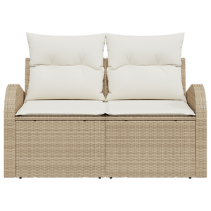 Divano da giardino a 2 posti con cuscini in polyrattan beige