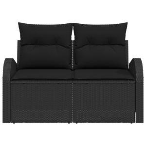 Divano da giardino a 2 posti con cuscini neri in polyrattan