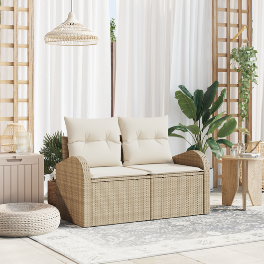 Divano da Giardino 2 Posti con Magazzino e Cuscini in Polyrattan Beige