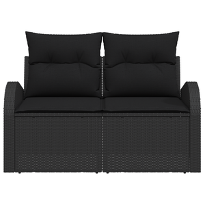 Divano da Giardino a 2 posti con Spazio di Stoccaggio & Cuscini Neri in Polyrattan