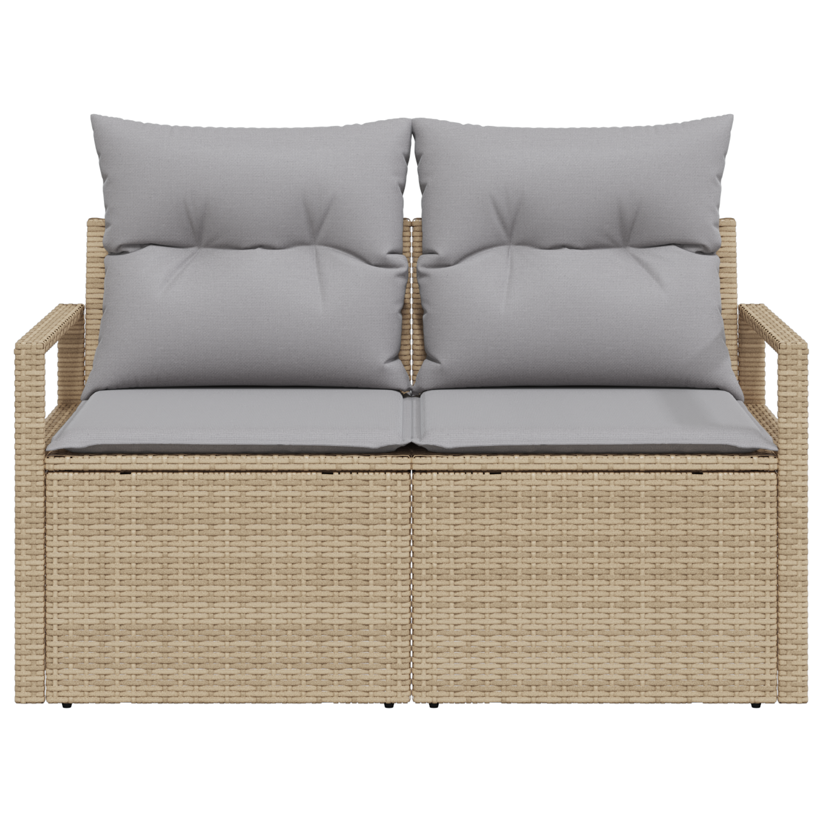 Divano da giardino a 2 posti con ripostiglio e cuscini in rattan sintetico beige