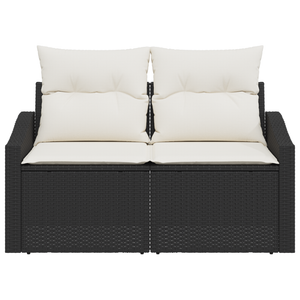 Divano da giardino a 2 posti con cuscini in polirattan nero