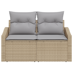 Sofa da Giardino 2 Posti con Ripostiglio e Cuscini Beige in Polyrattan
