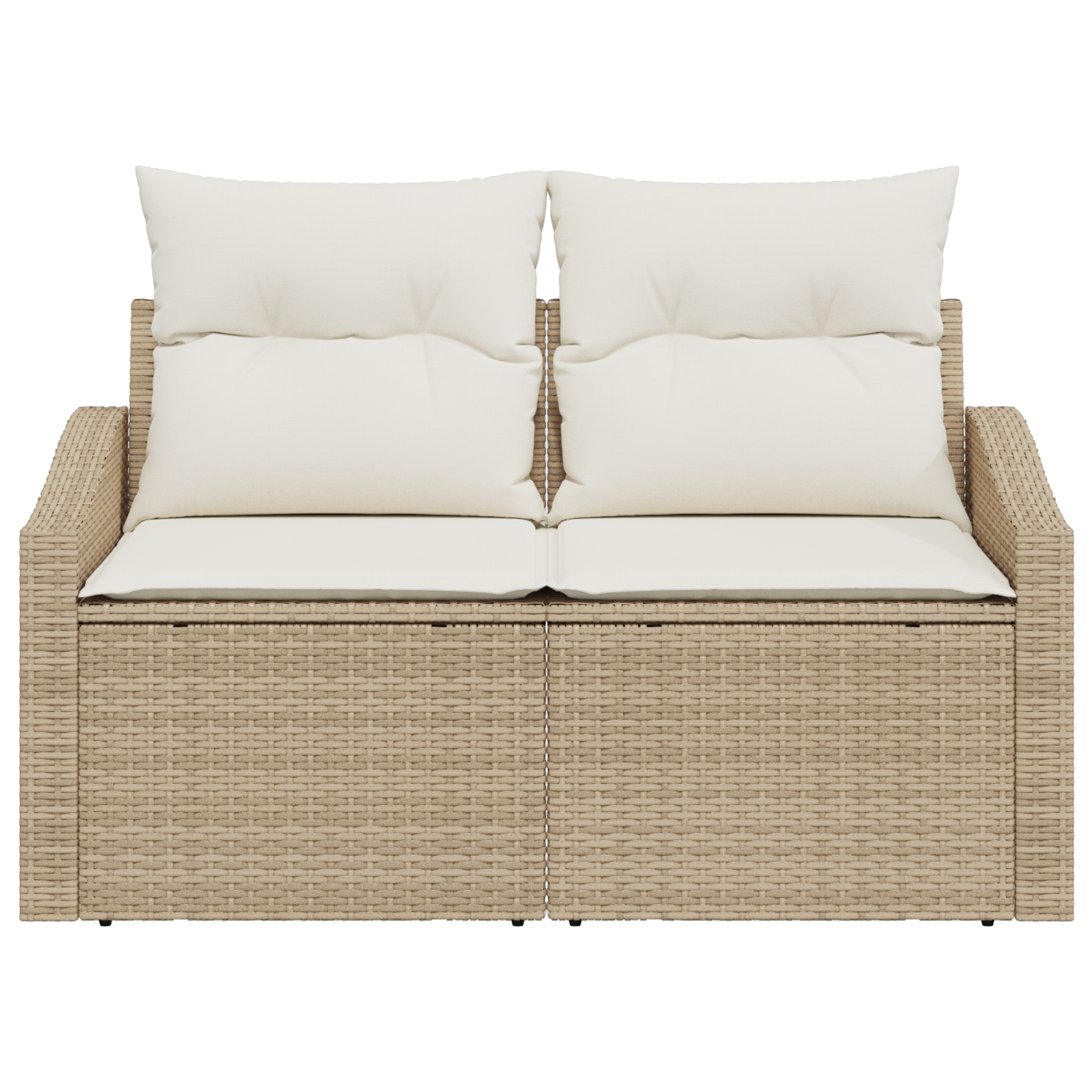 Sofa da Giardino a 2 Posti con Ripostiglio e Cuscini Beige in Rattan Sintetico