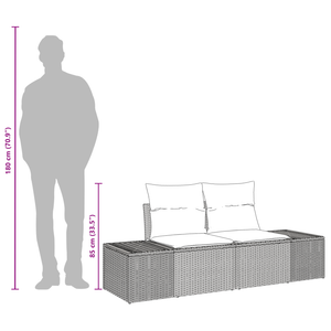 Divano Giardino 2 Posti con Cuscini Grigio Polyrattan