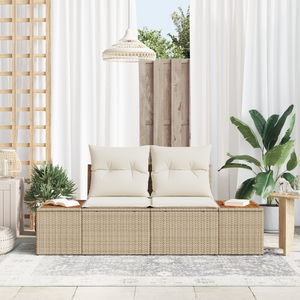 Divano da giardino 2 posti con cuscini beige in rattan polietilene