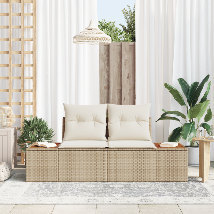 Divano da giardino 2 posti con cuscini beige in rattan polietilene