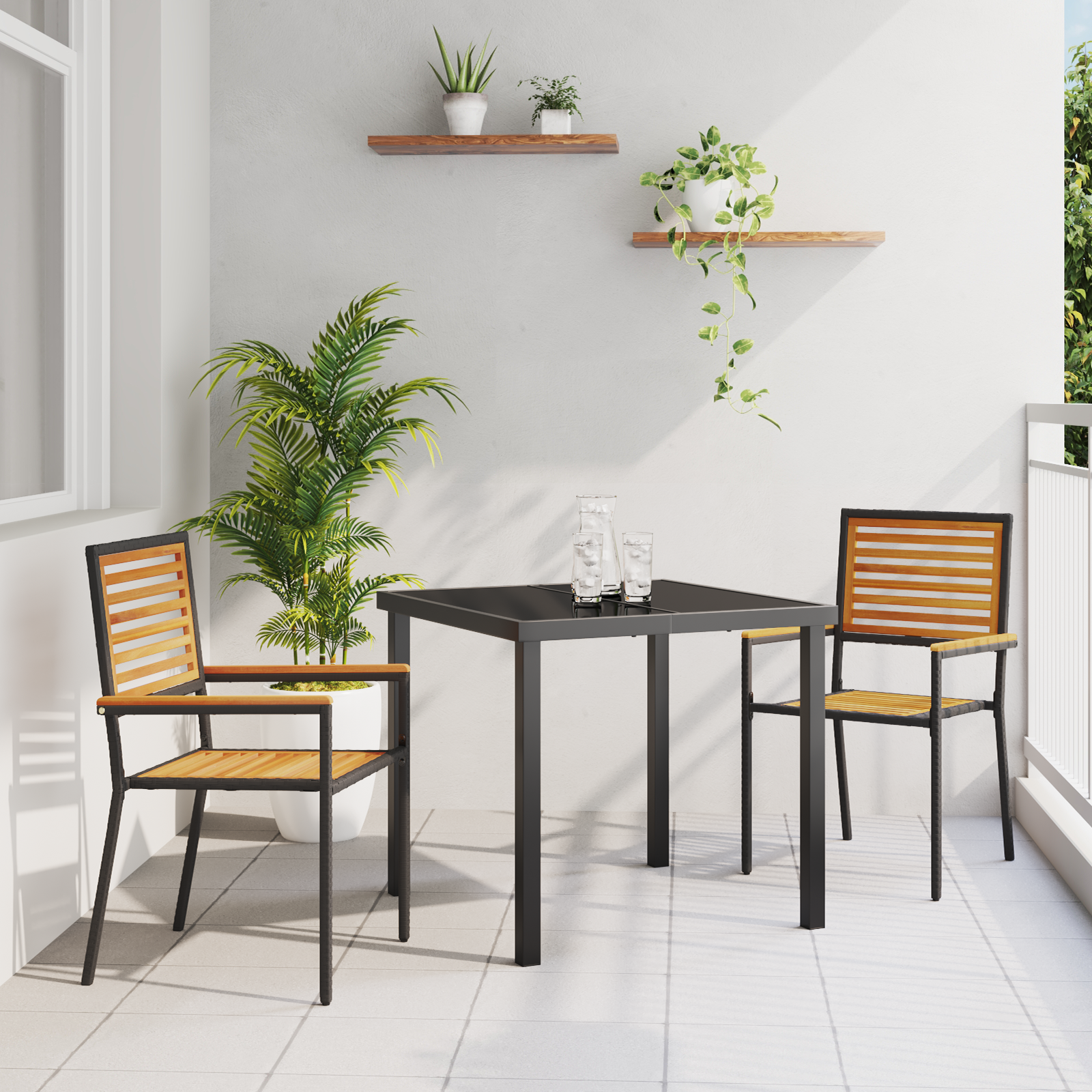 Sedia da giardino impilabile  con cuscini nera in polyrattan (set da 2)