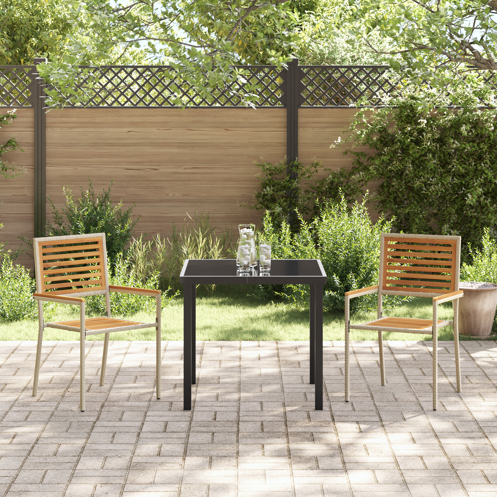 Sedia da Giardino Impilabile  con Cuscini 2 pz Beige in Polirattan