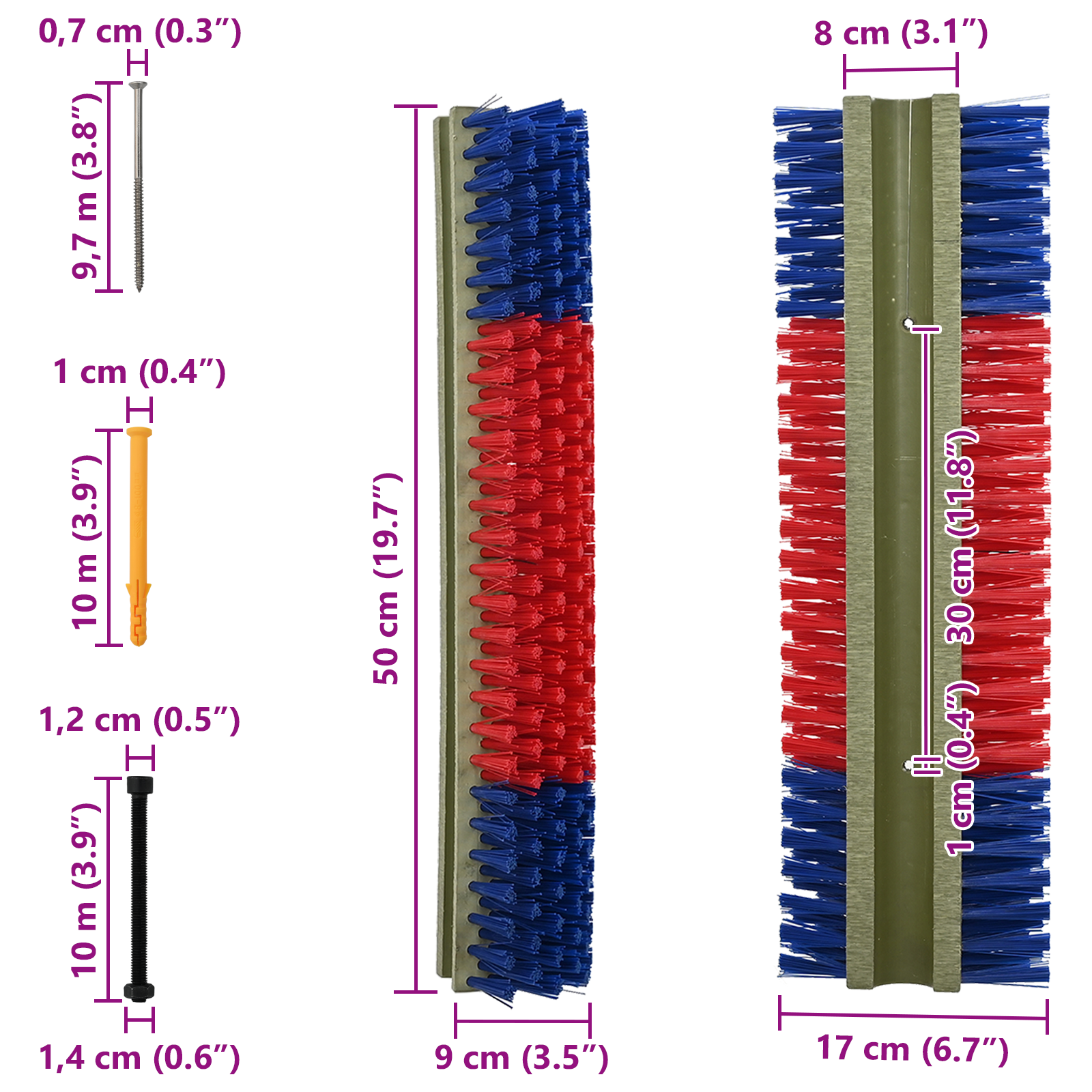Spazzole per Bestiame da Muro 20x9x50 cm
