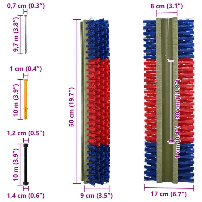 Spazzole per Bestiame da Muro 20x9x50 cm