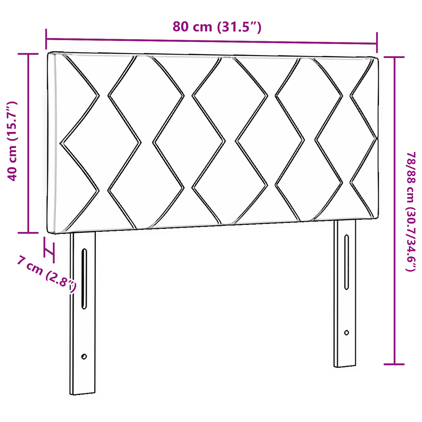 Testiera  Design a Blocchi Diamante Nera 80 cm Tessuto