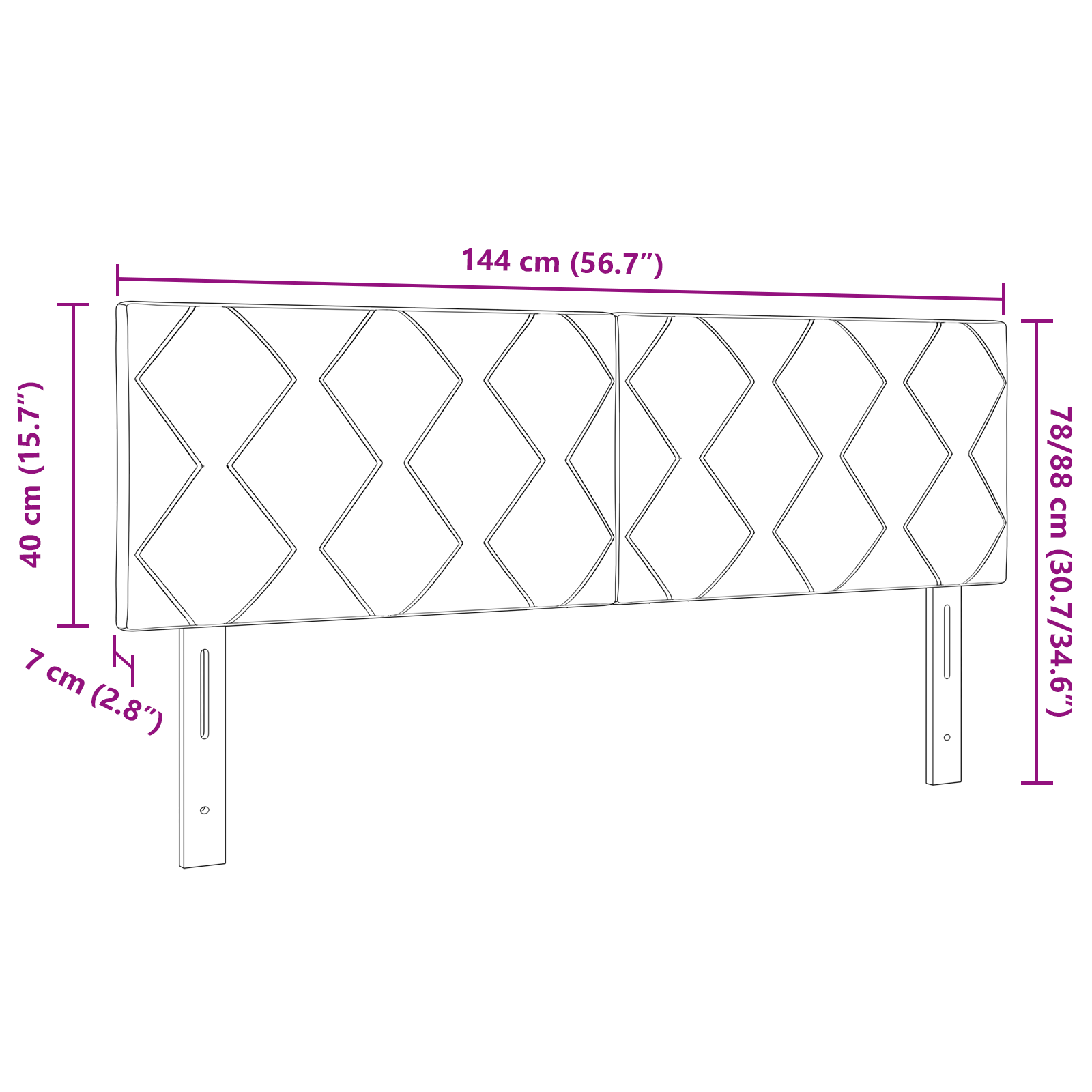 Testiera design a rombi marrone scuro 140 cm in tessuto