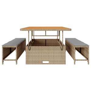Set da Pranzo da Giardino 3 Pezzi con Cuscini Beige in Rattan Sintetico e Acacia