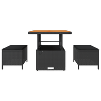 Set da Pranzo da Giardino in 3 Pezzi con Cuscini Nero in Rattan Sintetico e Acacia
