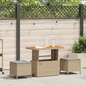 Set da Pranzo da Giardino 3 Pezzi con Cuscini Beige in Polyrattan e Acacia