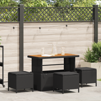 Set da Pranzo da Giardino 4 Pezzi con Cuscini Nero Polyrattan Acacia