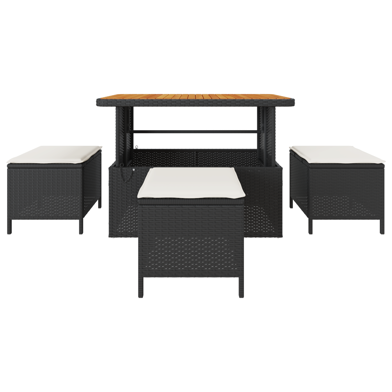 Set da Pranzo da Giardino in 4 Pezzi con Cuscini Rattan Polirizzato Nero Acacia
