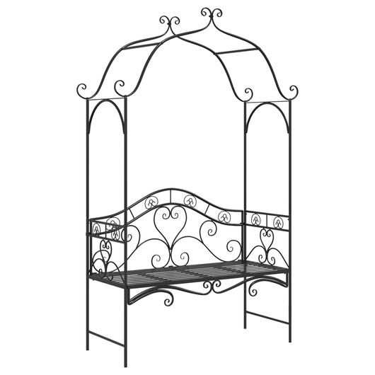 Panchina da esterno nera Nera Metallo Grande Intarsi decorativi