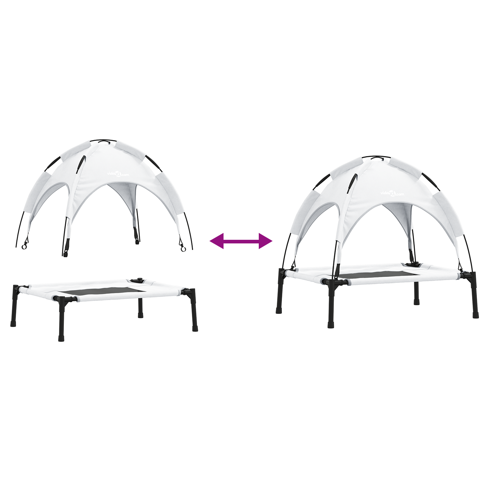 Letto Rialzato per Cani con Tetto Rimovibile Grigio Argento Acciaio