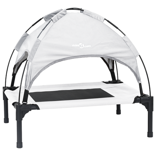 Letto Rialzato per Cani con Copertura Rimovibile Grigio Argento M Acciaio