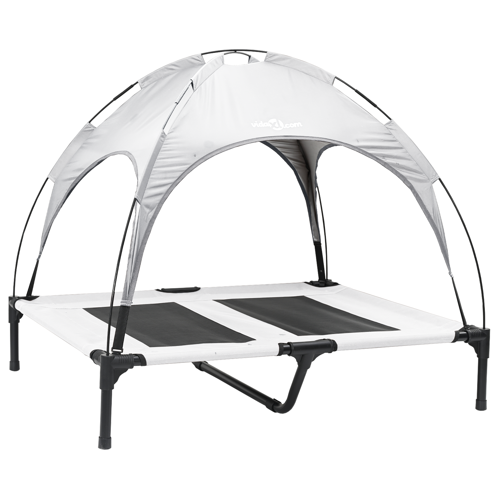 Letto per Cani Rialzato con Tetto Rimovibile Grigio Argento L Metallo