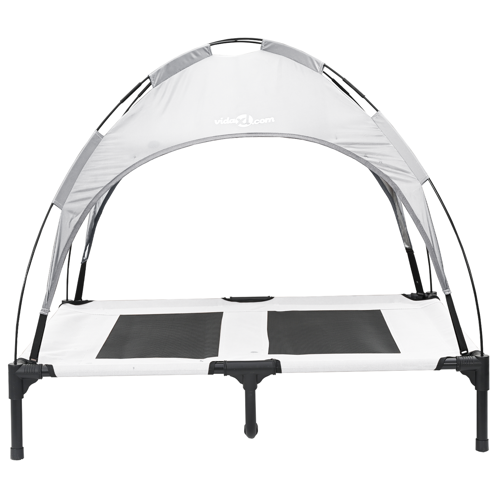 Letto per Cani Rialzato con Tetto Rimovibile Grigio Argento L Metallo