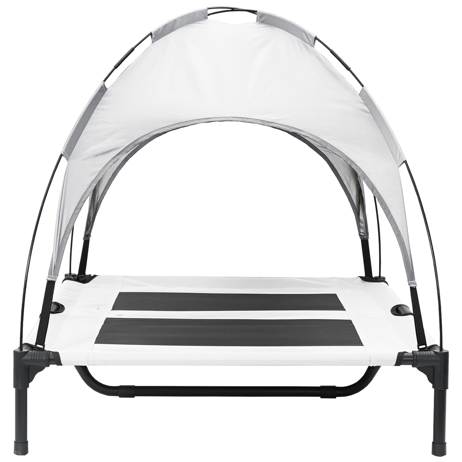 Letto per Cani Rialzato con Tetto Rimovibile Grigio Argento L Metallo