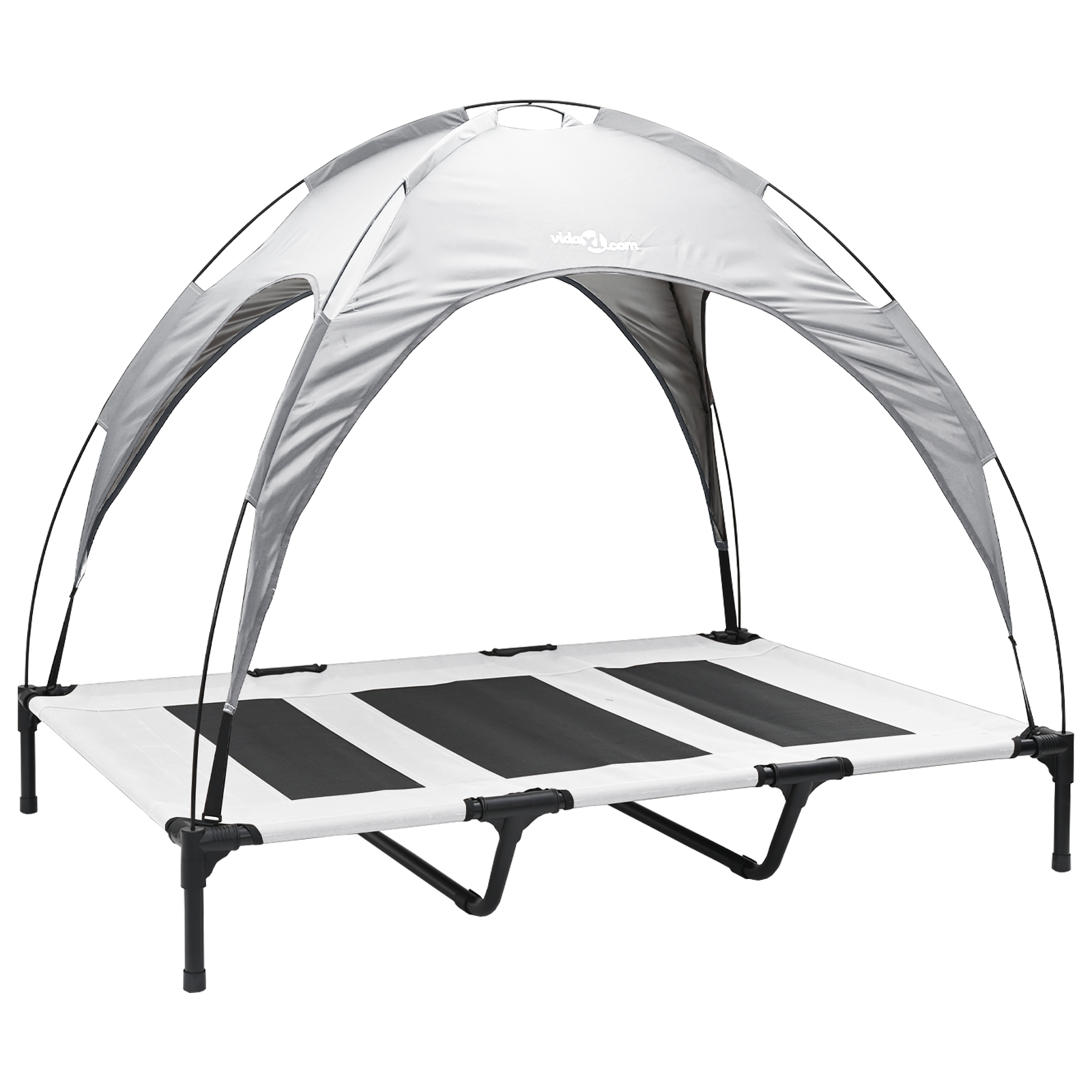 Letto Rialzato per Cani con Tetto Rimovibile Grigio Argento XL Acciaio