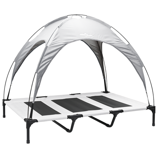 Letto Rialzato per Cani con Tetto Rimovibile Grigio Argento XL Acciaio