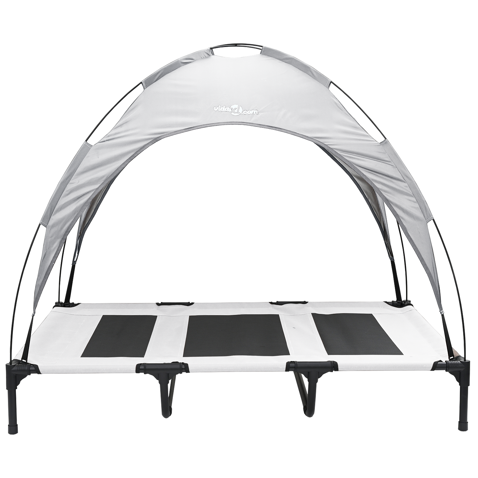 Letto Rialzato per Cani con Tetto Rimovibile Grigio Argento XL Acciaio