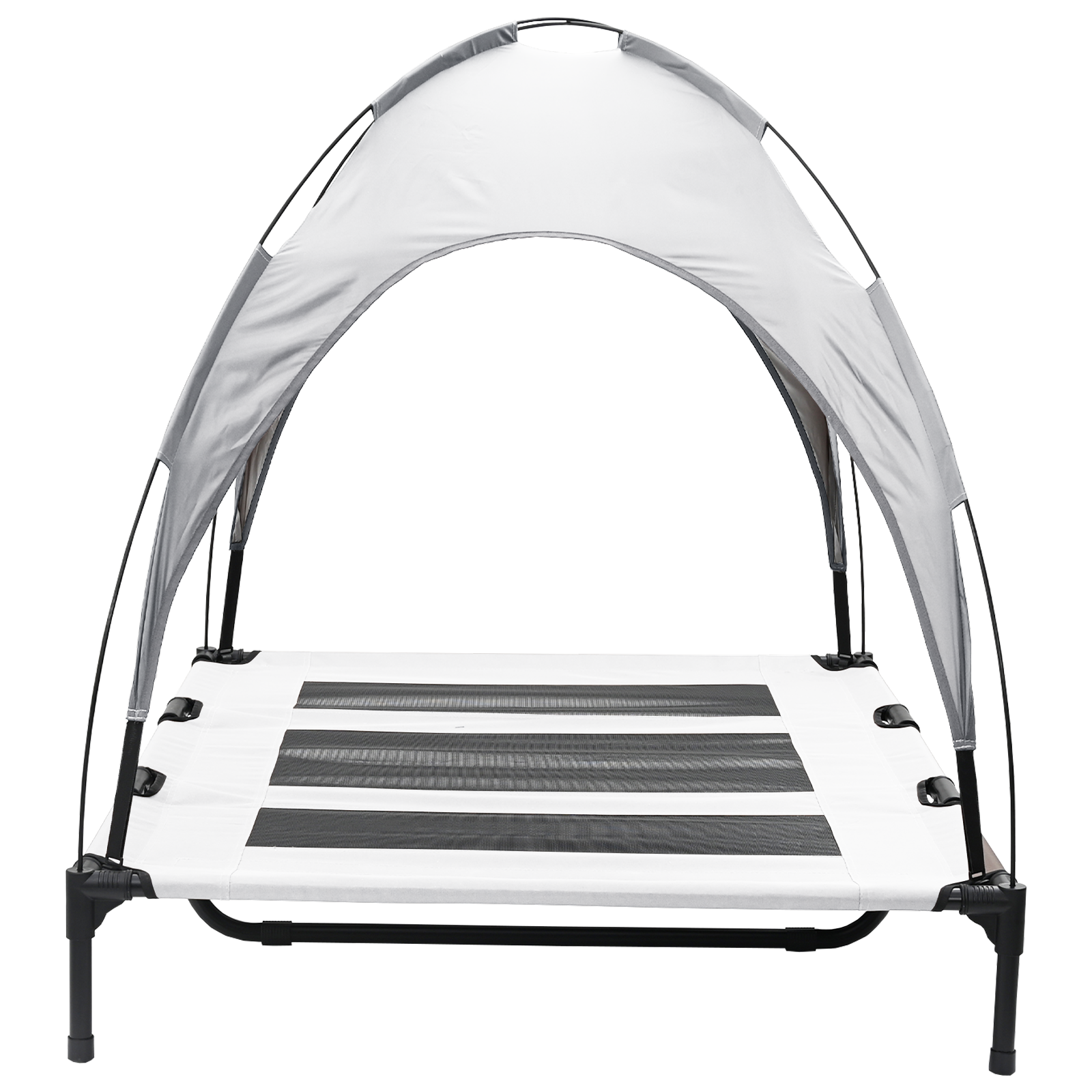 Letto Rialzato per Cani con Tetto Rimovibile Grigio Argento XL Acciaio