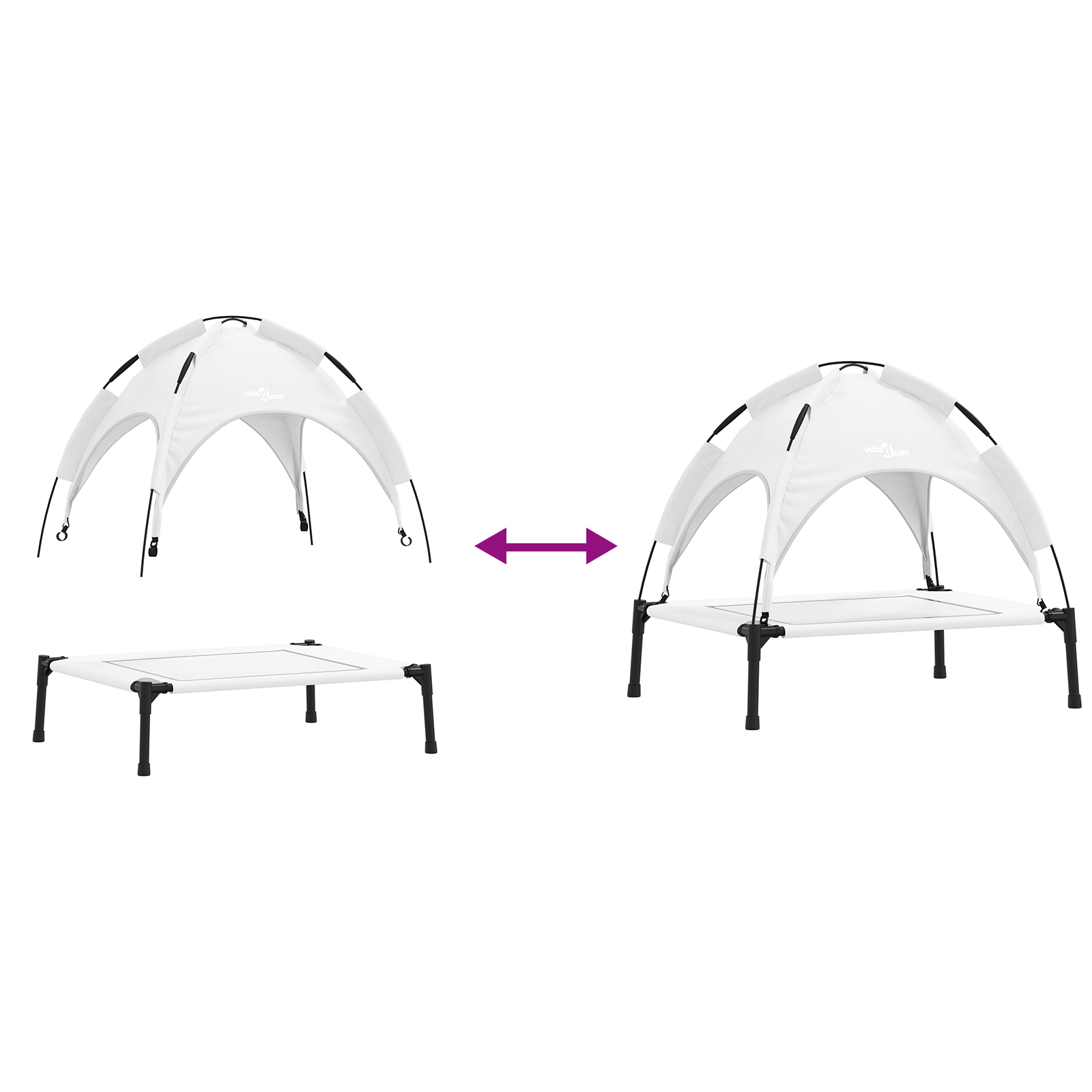 Letto Rialzato per Cani con Tetto Rimovibile Grigio Argento