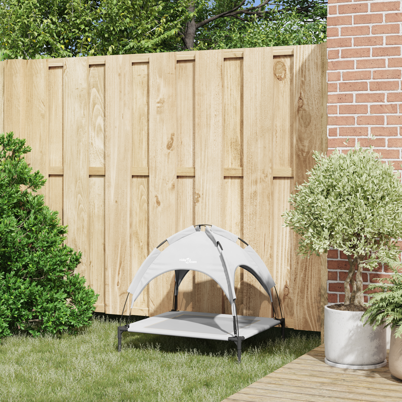 Letto Rialzato per Cani con Tetto Rimovibile Grigio Argento M Metallo