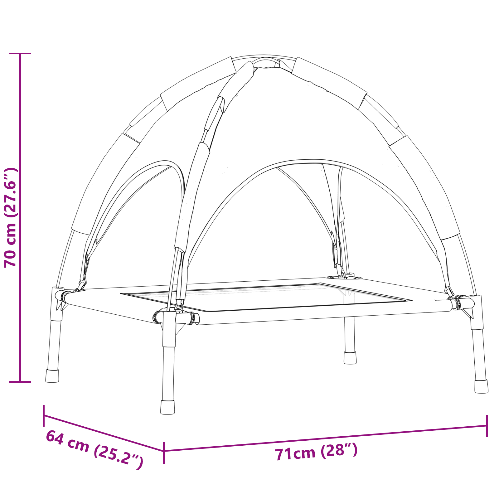 Letto Rialzato per Cani con Tetto Rimovibile Grigio Argento M Metallo