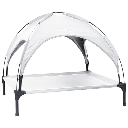 Letto per Cani Elevato con Tetto Rimovibile Grigio Argento XL Acciaio