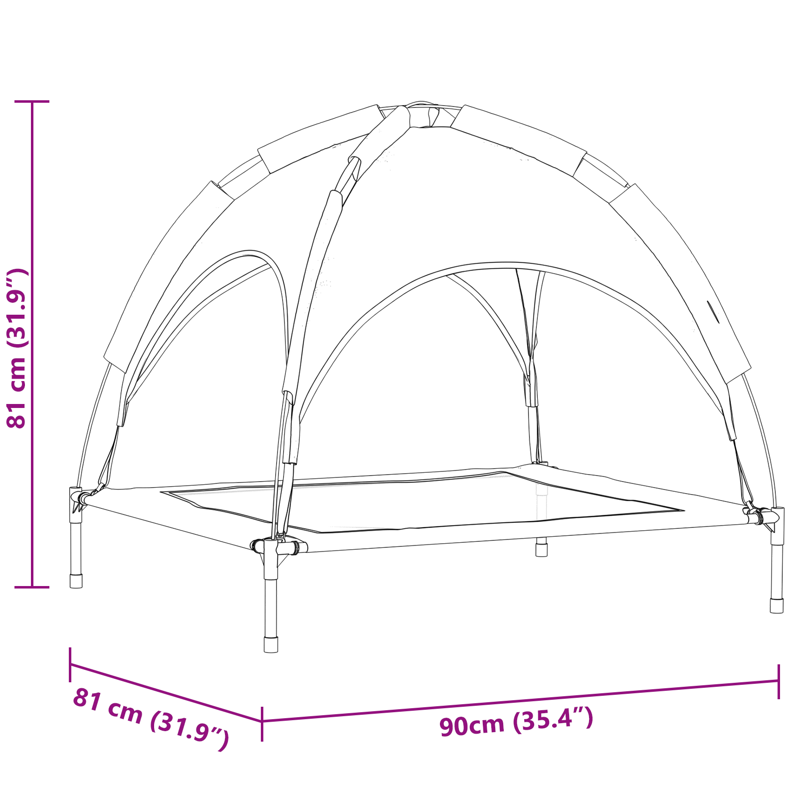 Letto rialzato per cani con tetto removibile blu navy L acciaio