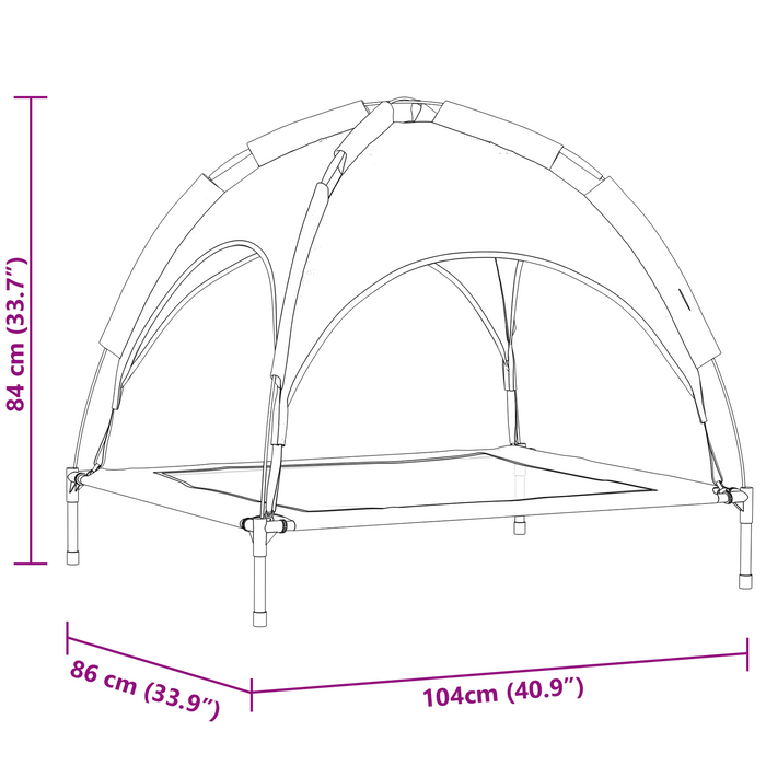 Letto per cani rialzato con tetto removibile blu navy XL acciaio