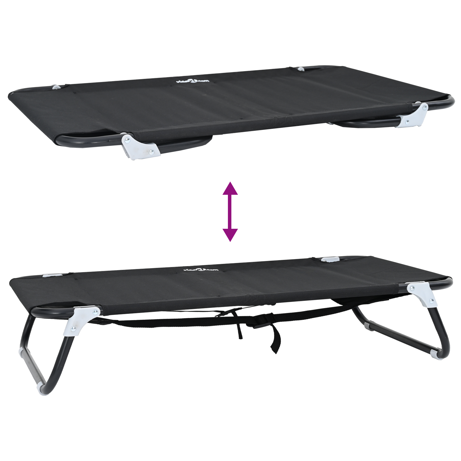 Letto Pieghevole per Cani Nero in Tessuto Oxford e Acciaio