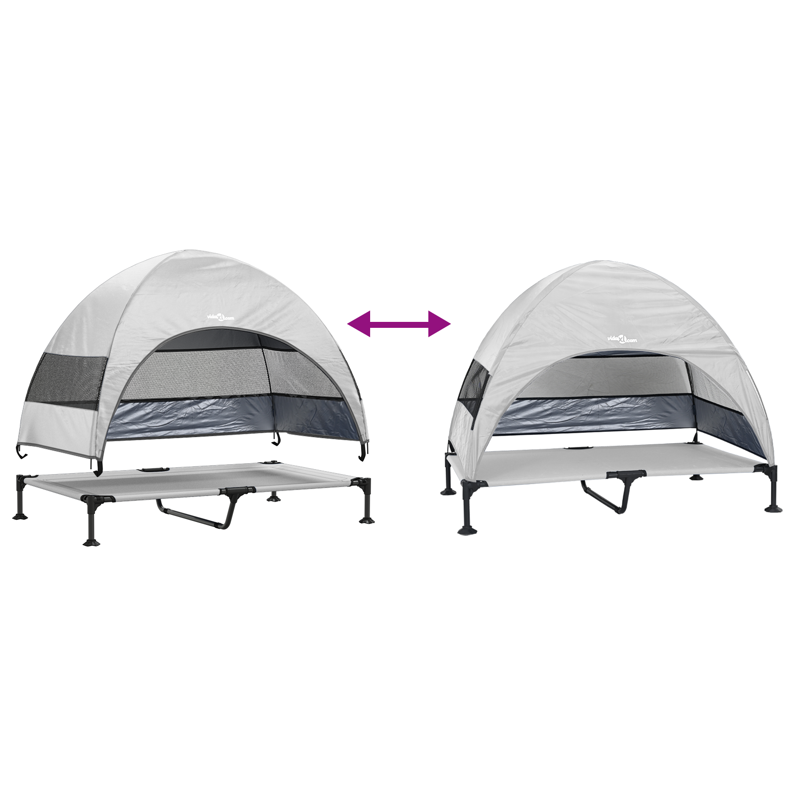 Letto rialzato per cani con tetto removibile grigio argento XL acciaio