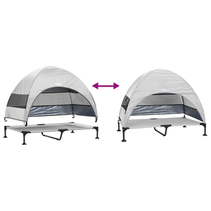 Letto rialzato per cani con tetto removibile grigio argento XL acciaio