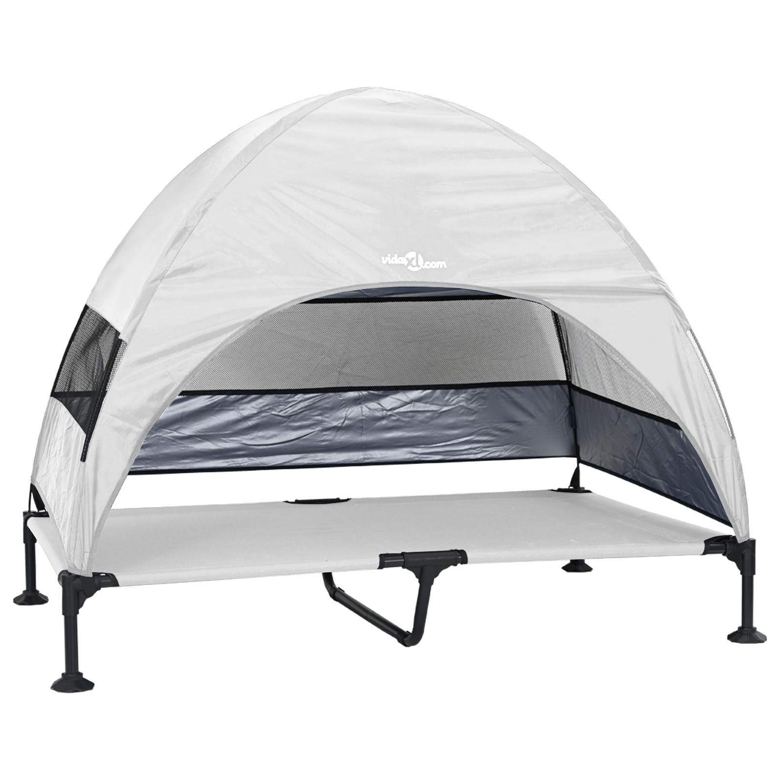 Letto rialzato per cani con tetto removibile grigio argento XL acciaio