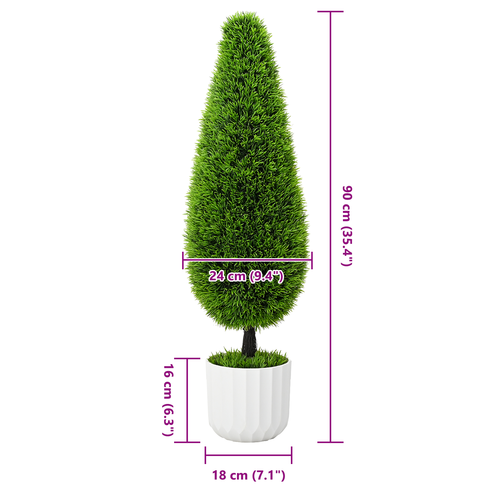 Pianta artificiale Topiaria in pino con vaso 24x90 cm Verde