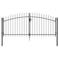 Cancello da Giardino con Punta a Lancia Doppia in Grigio 125x300 cm in Acciaio