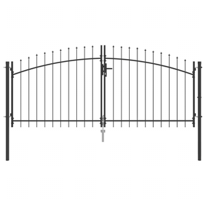 Cancello da Giardino con Punta a Lancia Doppia in Grigio 125x300 cm in Acciaio