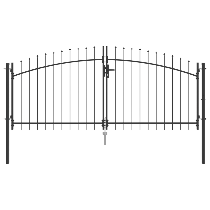 Cancello da Giardino con Punta a Lancia Doppia in Grigio 125x300 cm in Acciaio
