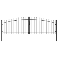 Cancello da Giardino con Punta di Lancia Doppio Battente Grigio 100x400 cm Acciaio