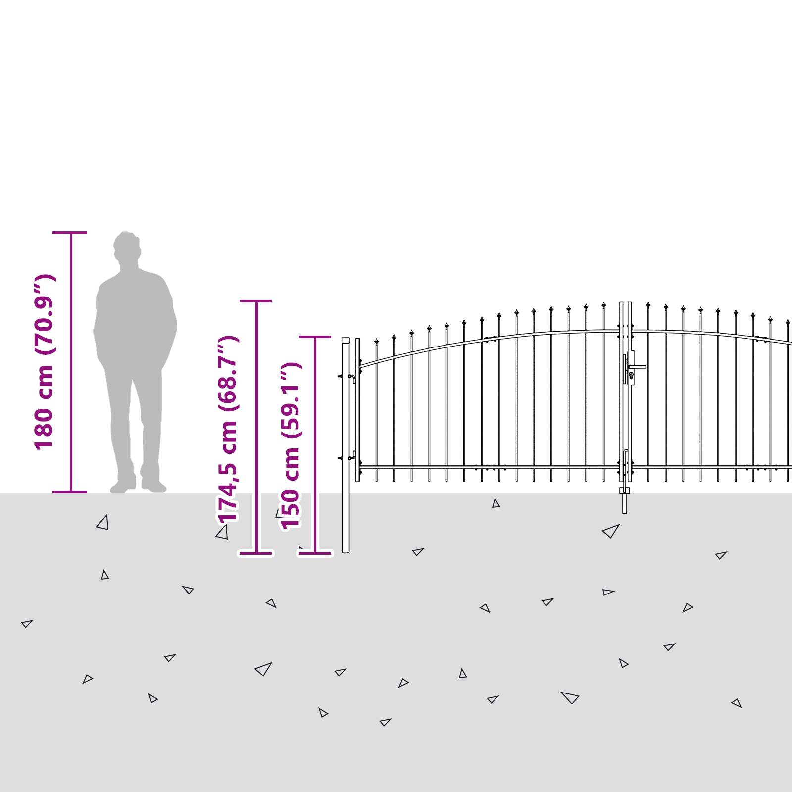 Cancello da Giardino con Punta a Lancia a Due Ante Grigio 125x400 cm Acciaio